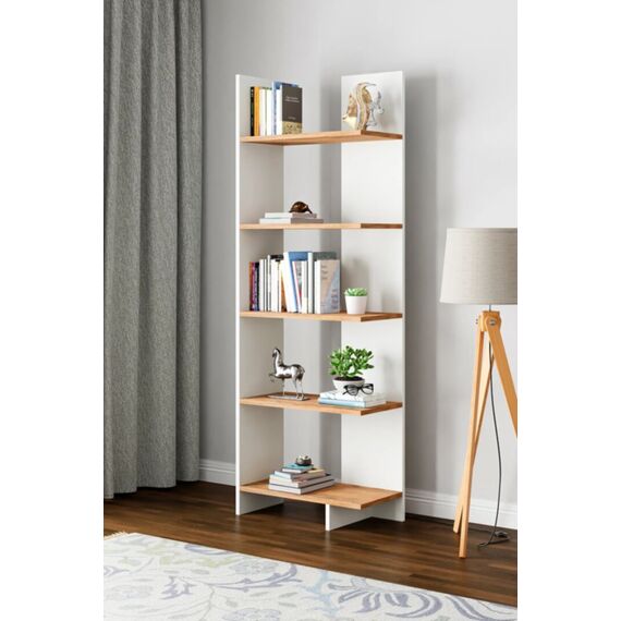 5 დონიანი წიგნების თარო თეთრი და ფიჭვის ფაქტურით KT3-BA (579)