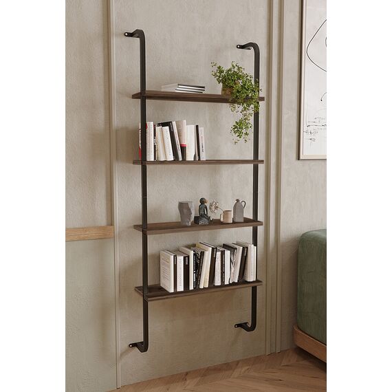 4-დონიანი კედლის თარო მუქი ხის ფაქტურით (BF-760)