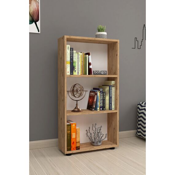 3 დონიანი წიგნების თარო ფიჭვის ფაქტურით (BF-765)