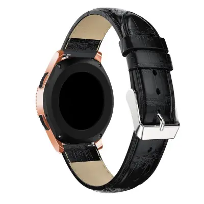 For Samsung Galaxy Watch 42mm, Smart Watch Strap Bracelet 20mm Crocodile Texture Genuine Leather - Black