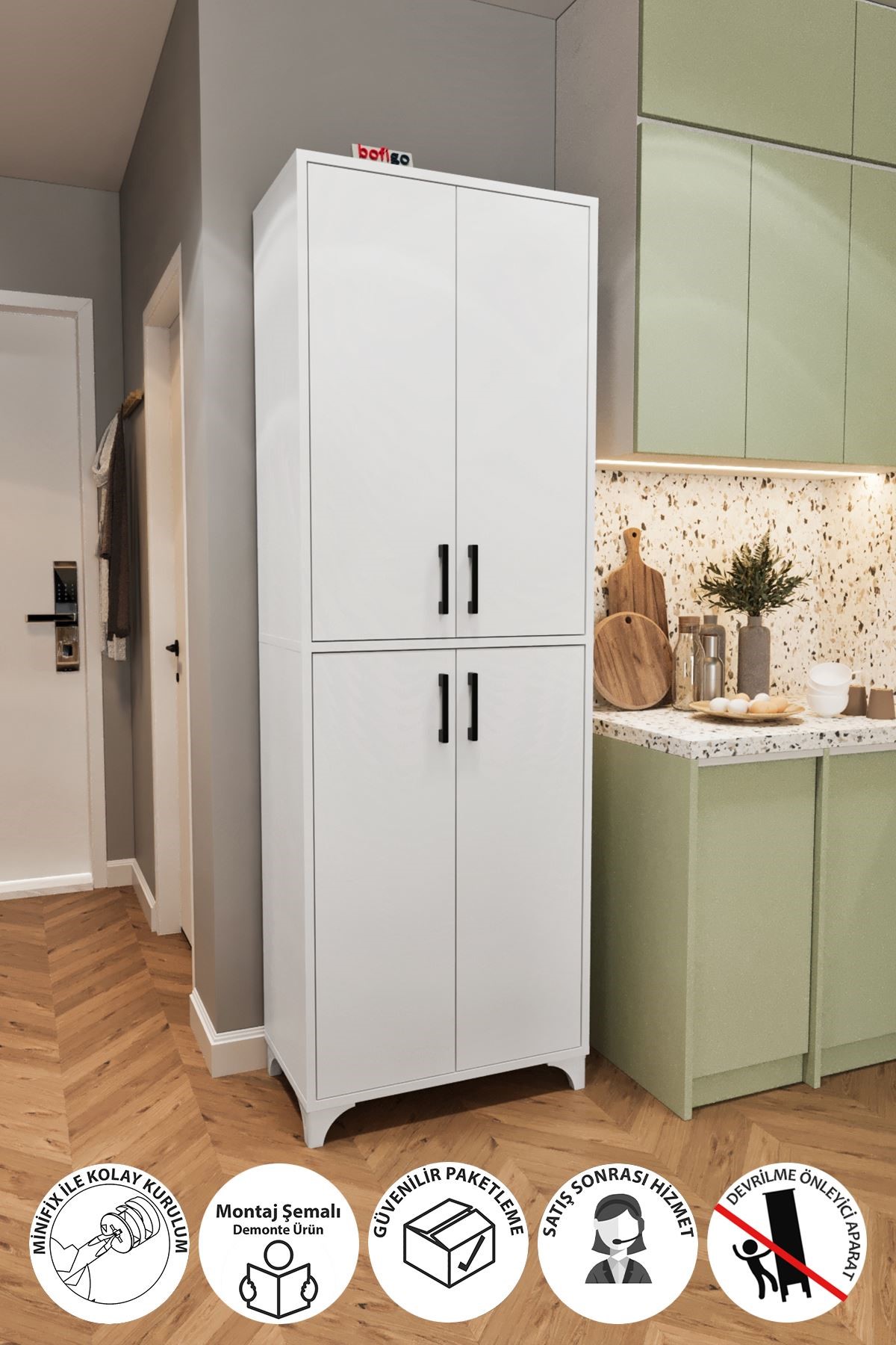 6 დონიანი მრავალფუნქციური თეთრი კარადა 4 კარით (BF-778)