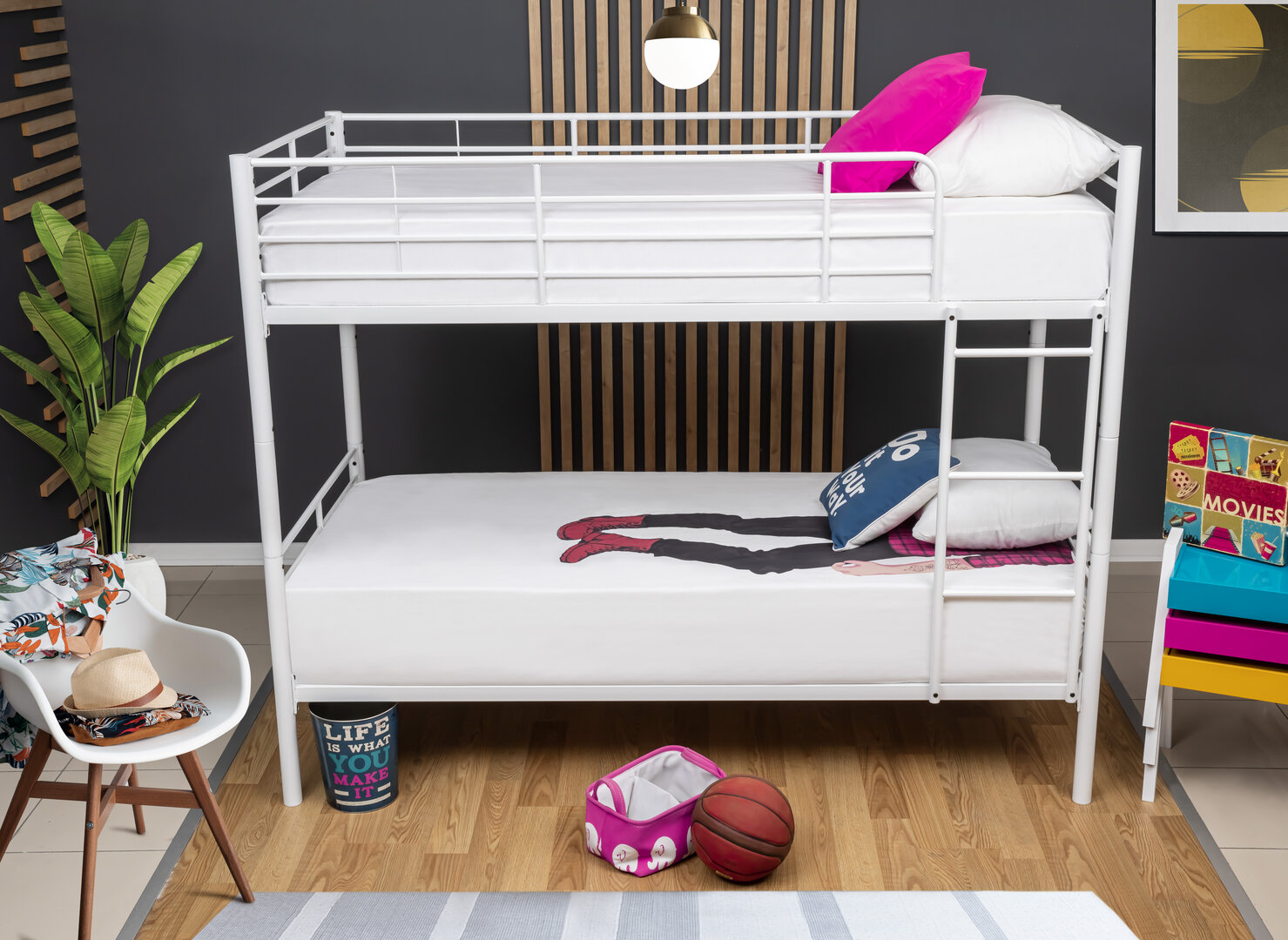 ტრანსფორმერი ორსართულიანი მეტალის საწოლი თეთრი 90*200 (MM1051)