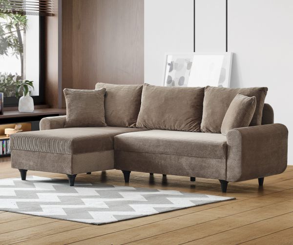 კუთხის დივანი Flavia Velvet ყავისფერი (KG1072) 