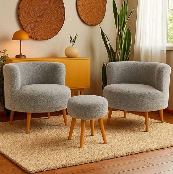 ორი სავარძელის და პუფის კომლექტი ნაცრისფერი (MH1114)