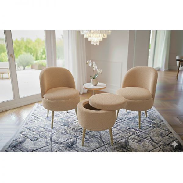 ორი სავარძელის და პუფის კომლექტი ბეჟი (MH1115)