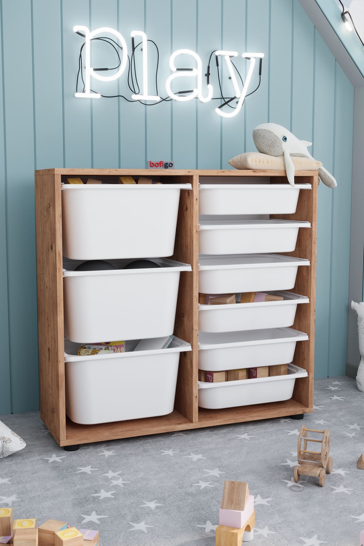 მრავალფუნქციური ორგანაიზერი ფიჭვის ფაქტურით და პლასტმასის კალათით (BF-794)