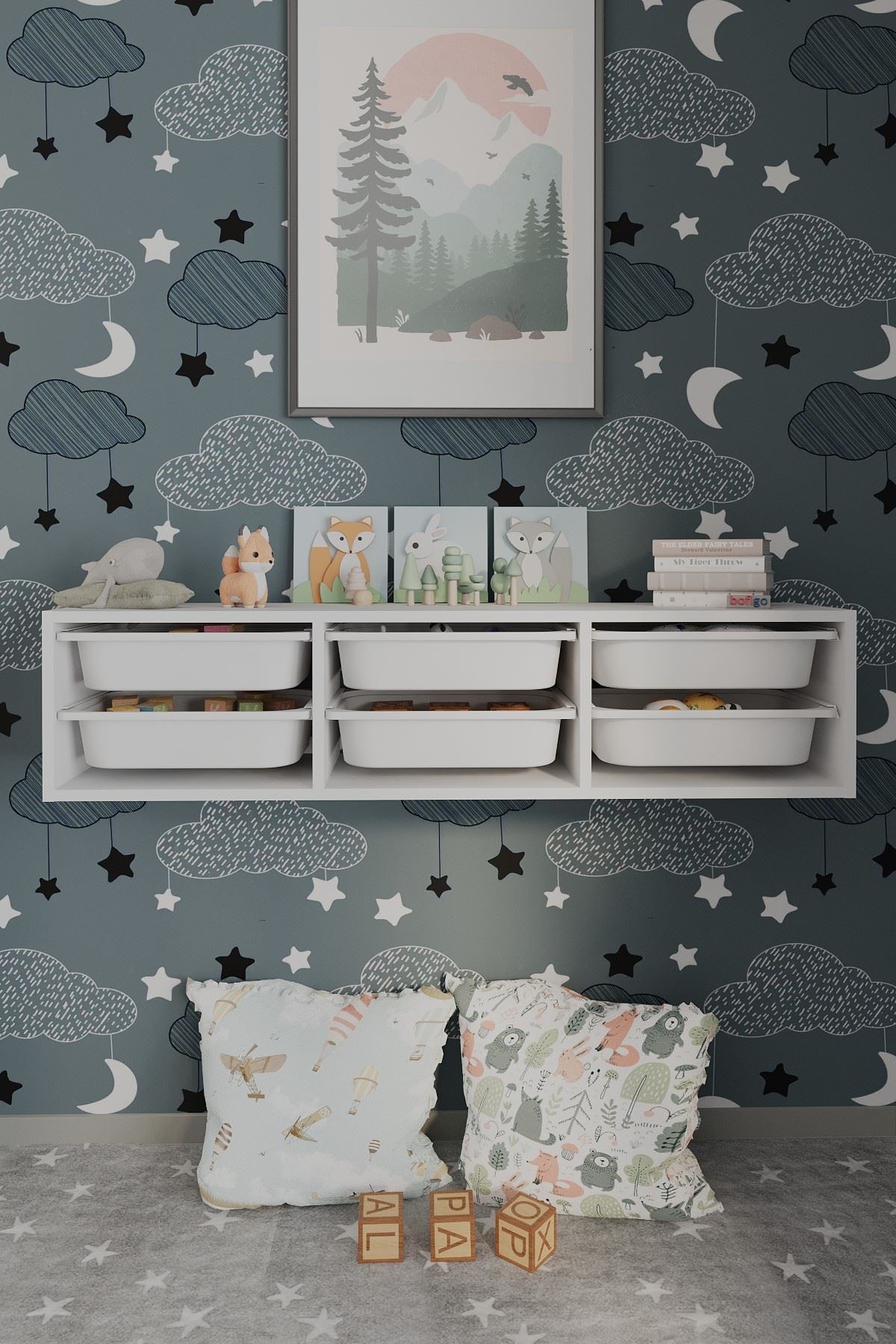 მრავალფუნქციური კედლის თეთრი ორგანაიზერი პლასტმასის კალათით (BF-797)