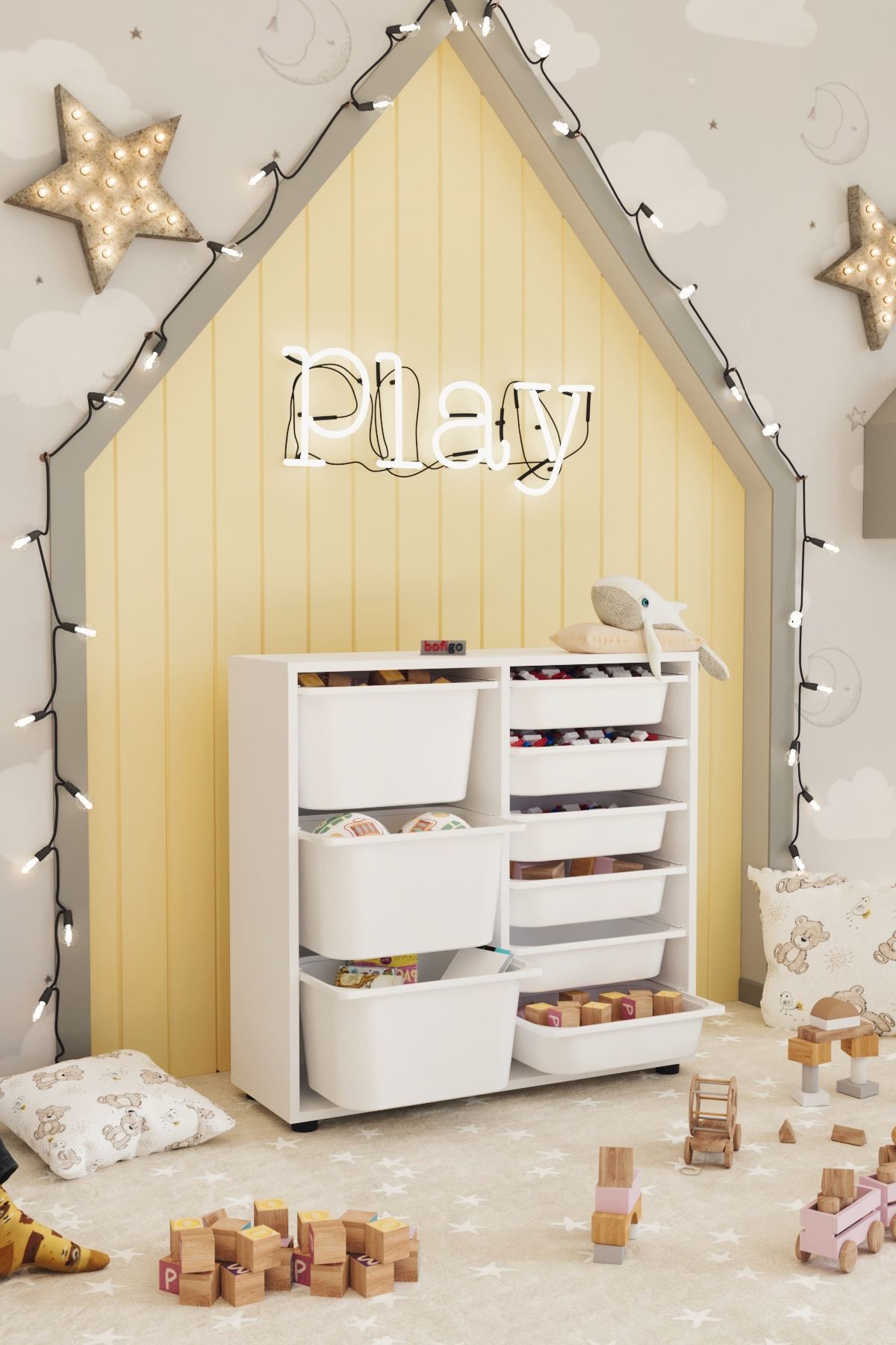 მრავალფუნქციური თეთრი ორგანაიზერი პლასტმასის კალათით (BF-793)