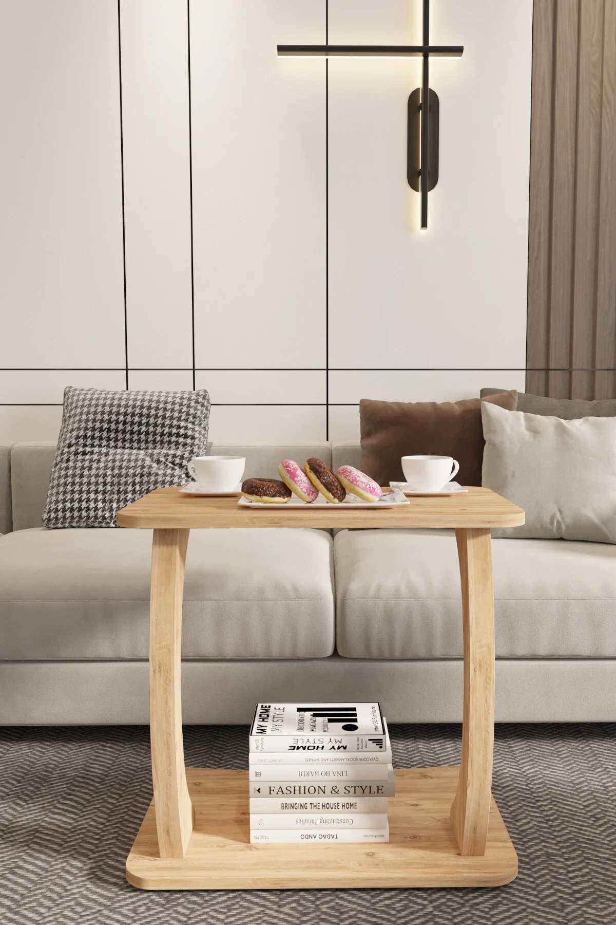 ყავის მაგიდა გორგოლაჭებზე ფიჭვის ფაქტურით (LP3-A) (1129)