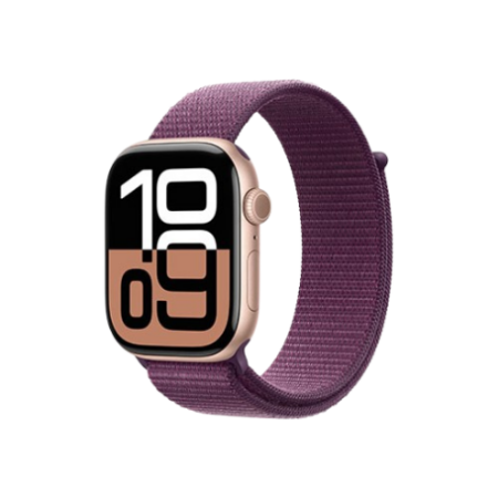 Apple Watch Series 10 GPS 46mm Rose Gold Aluminum Case With Plum Sport Loop MWWV3