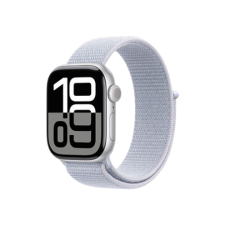 Apple Watch Series 10 GPS 46mm Silver Aluminum Case With Blue Cloud Sport Loop MWWN3