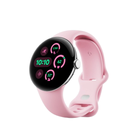 Google Pixel Watch 3 41mm Wi-Fi Polished Silver Aluminum Case with Rose Quartz Active Band